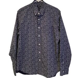 J. Crew Men's Flex Washed Slim Fit Navy Floral Print Button Down Shirt -Large